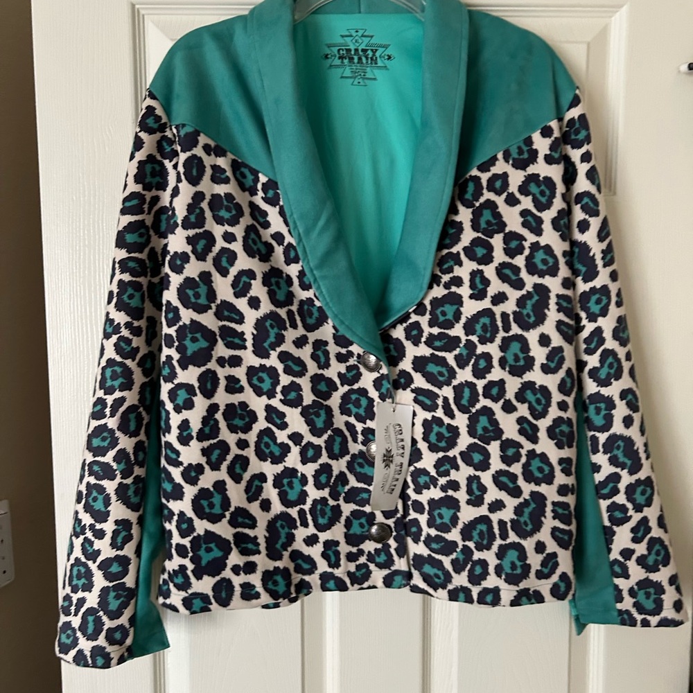 Stylish Teal and Leopard Print Blazer